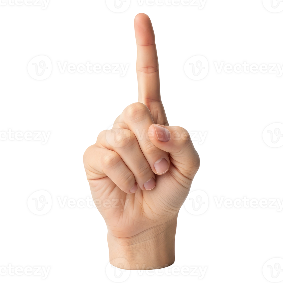 Counting One, Hand Showing the Number One with an Extended Finger, Cut Out, Clipping Path, Isolated on a Transparent Background. png