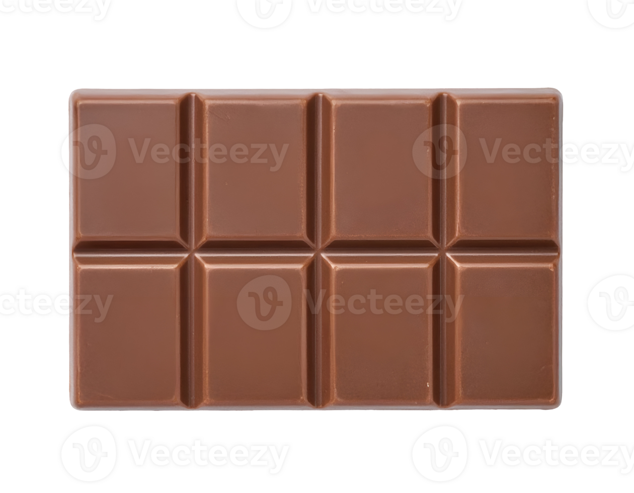 Milk chocolate bar with rectangular pieces and smooth surface from top view on isolated background png
