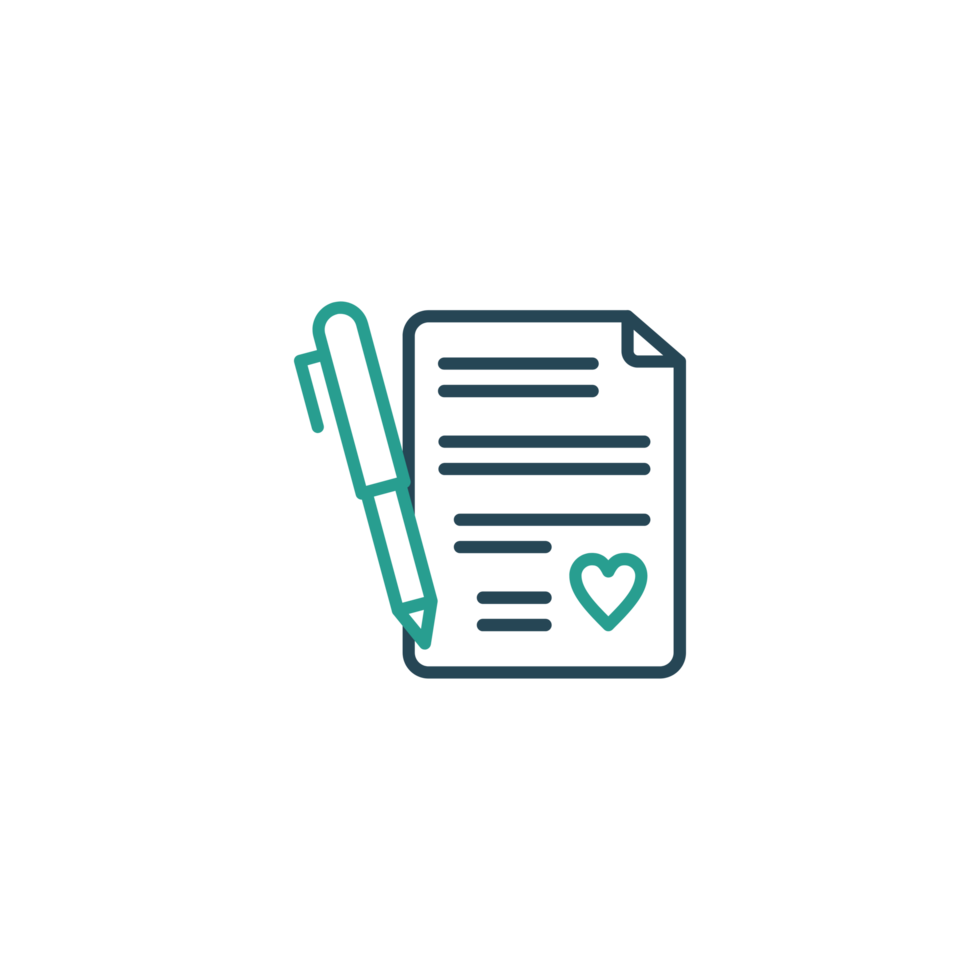 un' documento con Linee di testo e un' cuore icona con un' penna su il lato nel un' minimalista stile png
