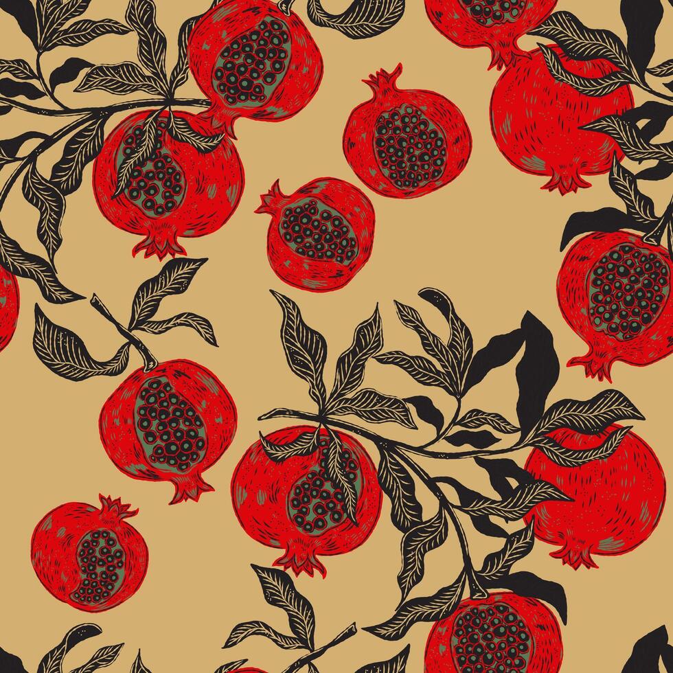 a pattern with pomegranates on a beige background vector