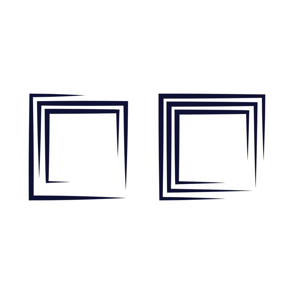 Two abstract dark blue square frames with a distressed brushstroke effect, modern border design with three stroke lines. vector