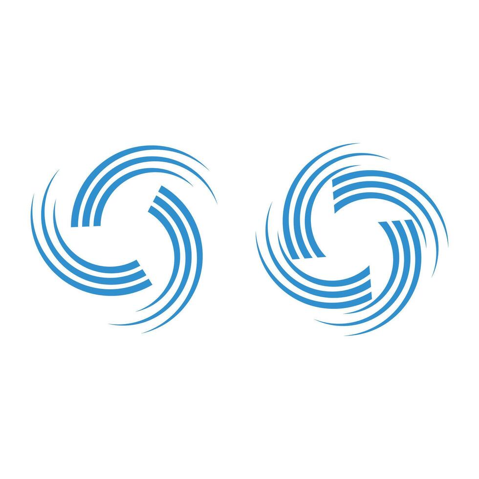 Two abstract blue swirl spinner twister wheel logos set, dynamic and modern design with three stroke lines. vector