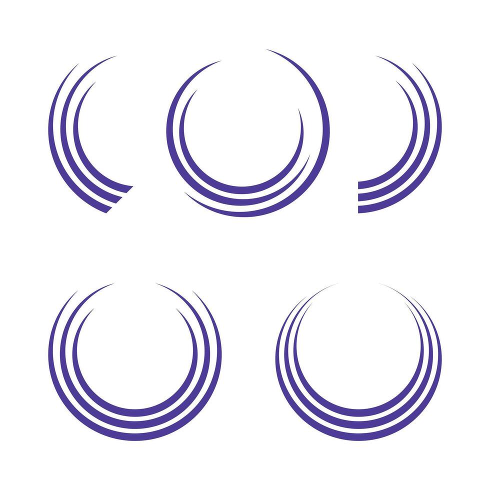 Five abstract crescent Half Circle curve shapes frame set, dynamic and modern design with three stroke lines. vector