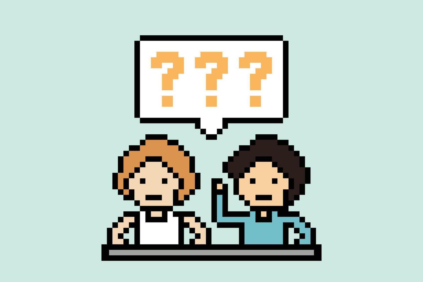 Cartoon student boy question mark quiz questionaire 8bit design. vector