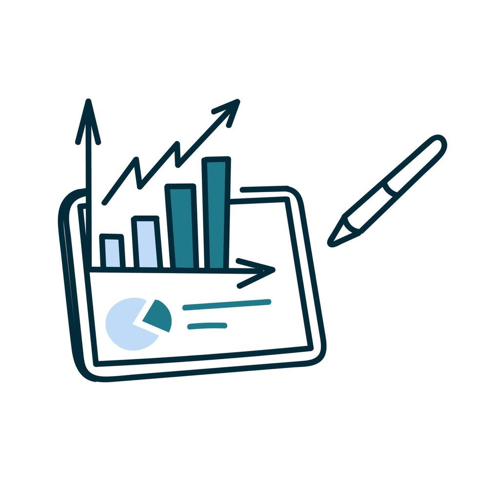 un tableta con un bolígrafo y un grafico gráfico vector