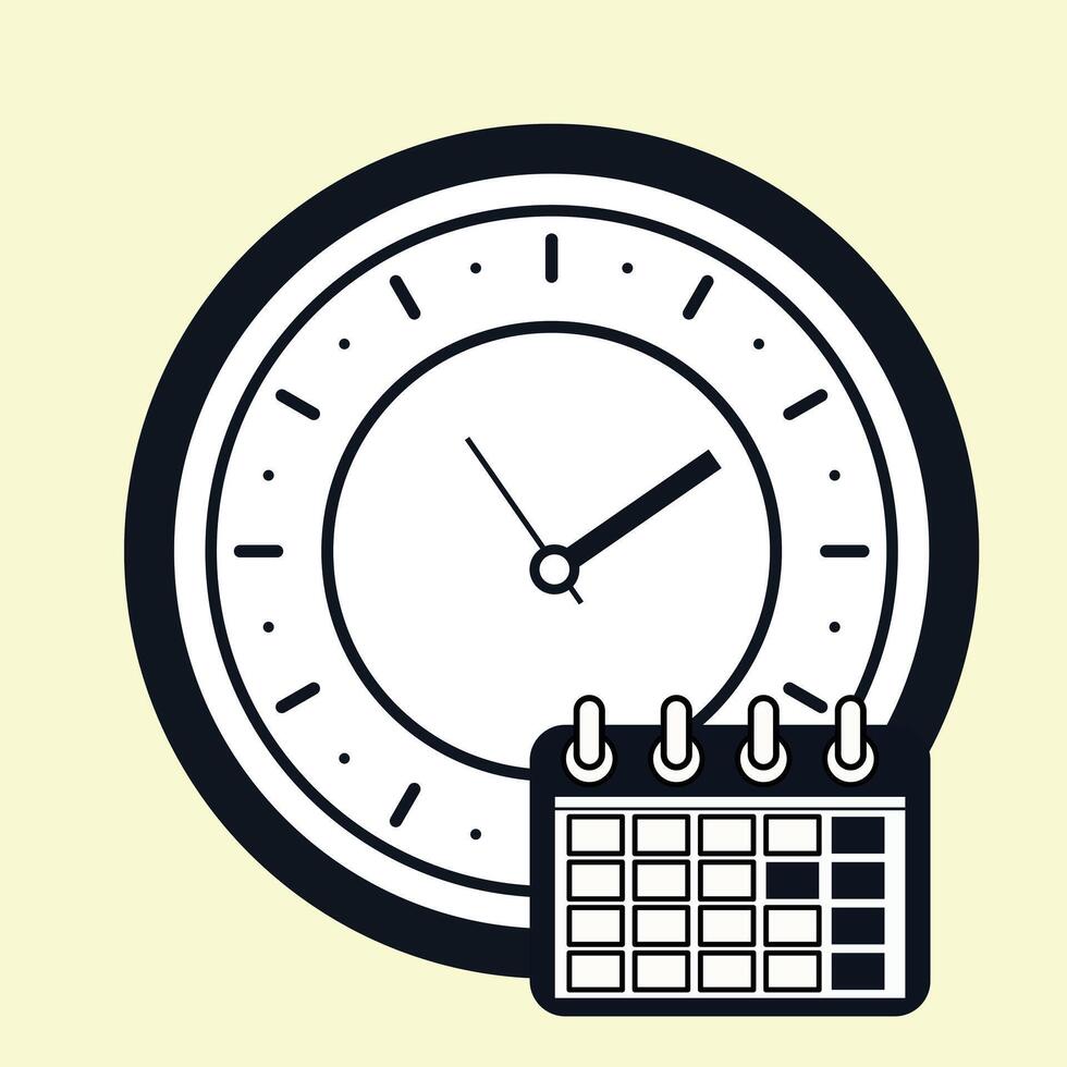 Flat Clock and Calendar Icon in Clean Minimal Style vector
