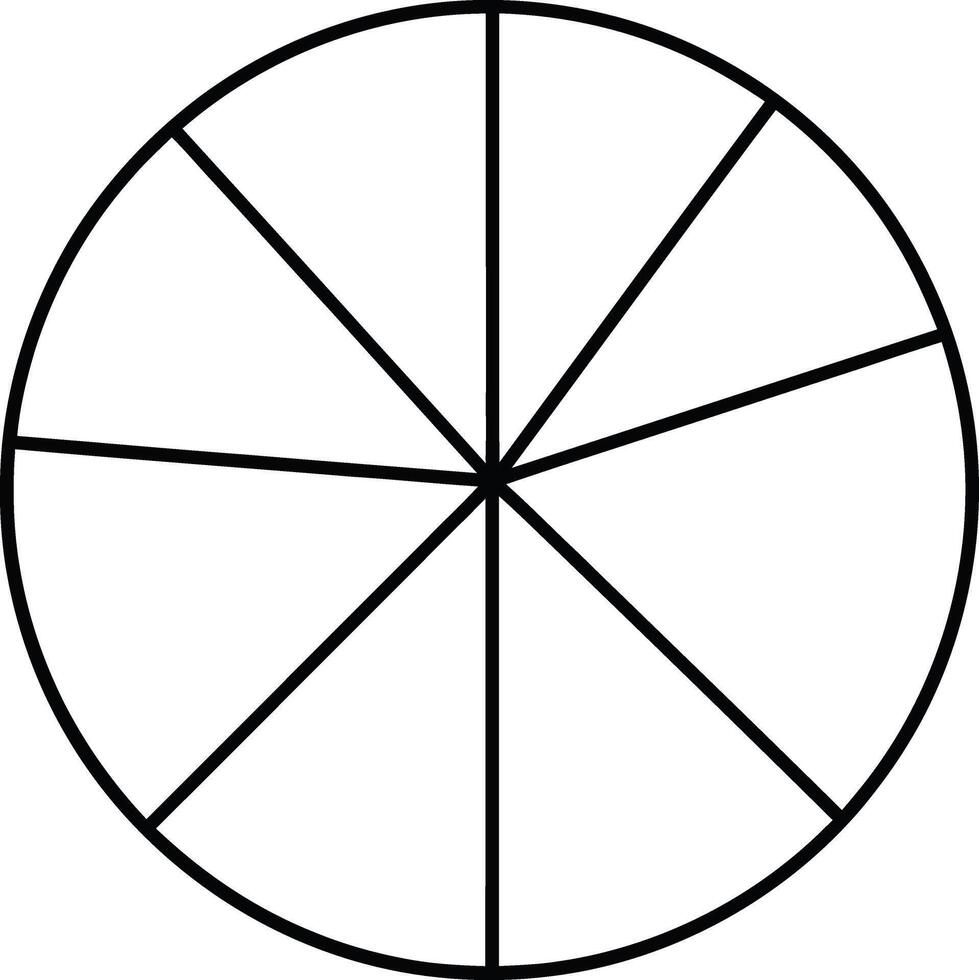 Simple monochrome illustration of a circle divided into eight equal sections, a versatile template for pie charts and diagrams vector