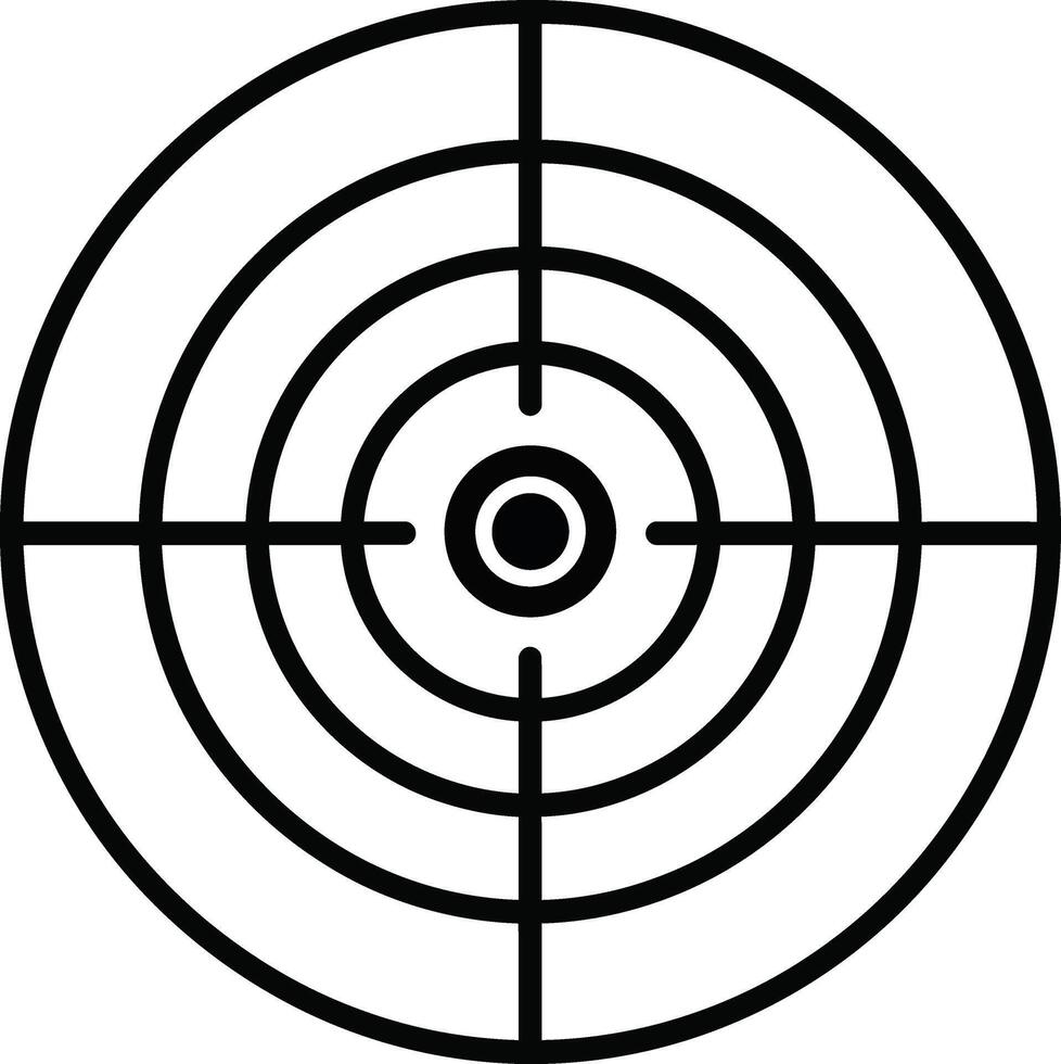 Minimalist black line art of a target with a central bullseye and crosshairs, a versatile icon for concepts like goals, accuracy, and focus vector