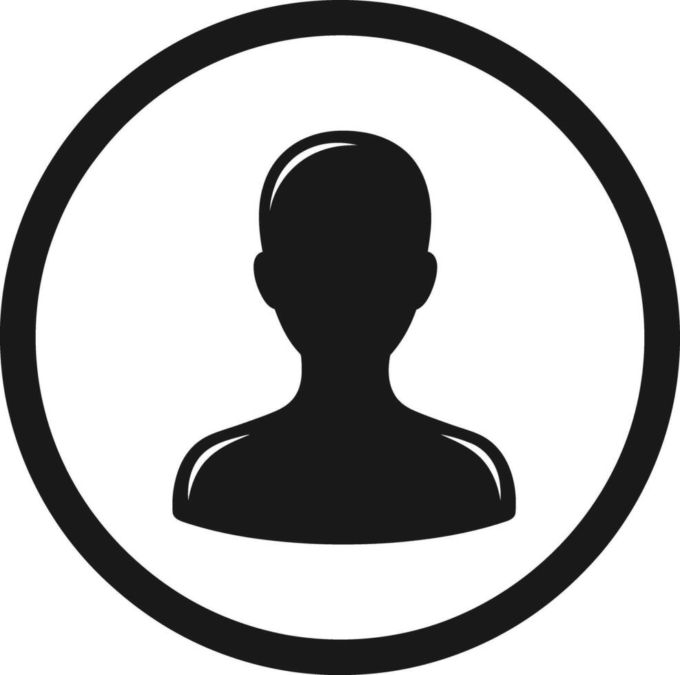 Minimalist black silhouette icon of a generic person's head and shoulders inside a clean white circle, commonly used for user profiles or default avatars in digital interfaces vector
