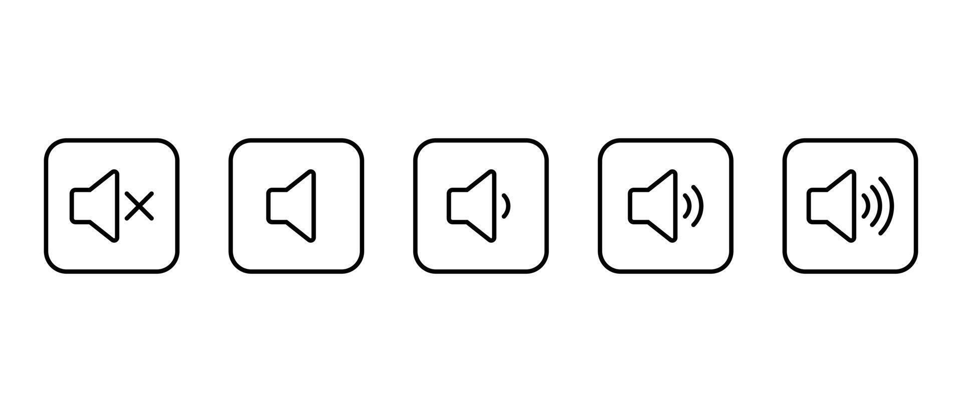 Volume level icon in square outline. Speaker with sound waves symbol vector