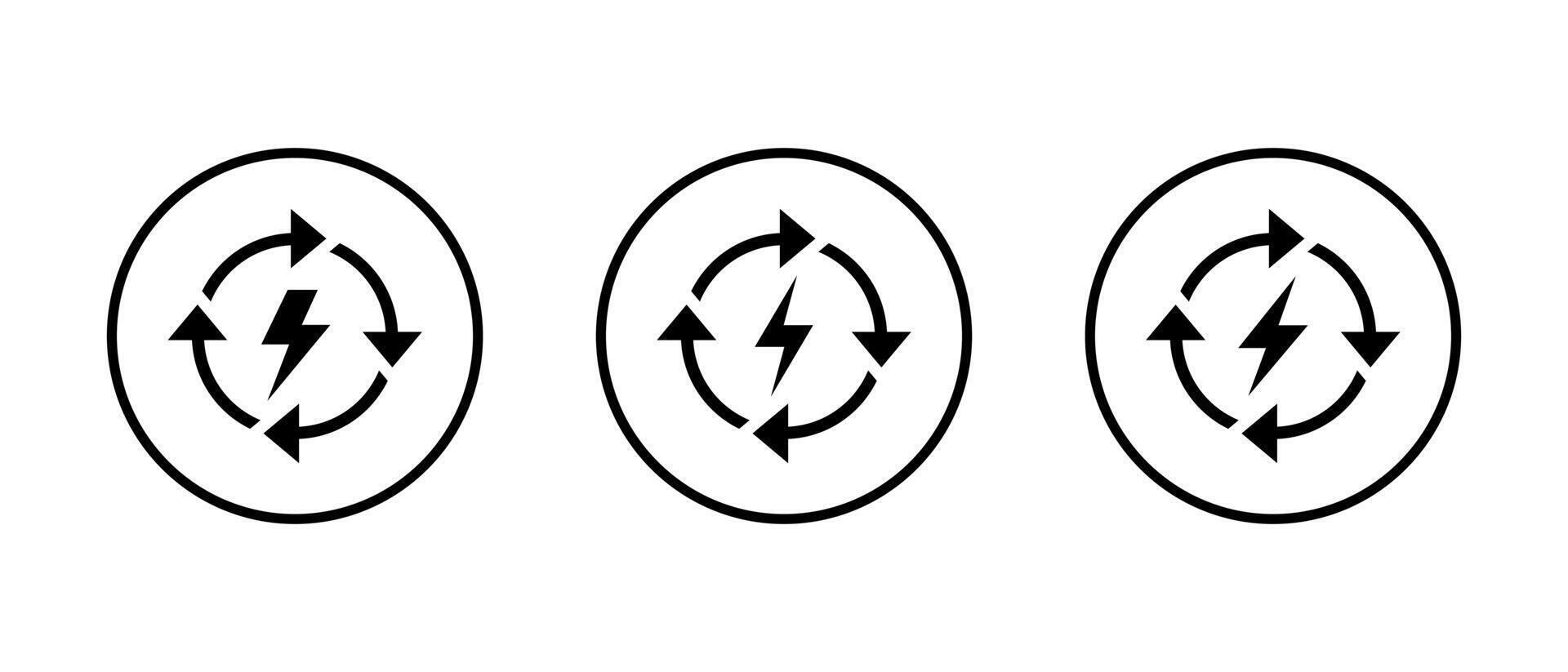 Energy recharge icon in circular outline. Power cycle symbol with lightning bolt vector