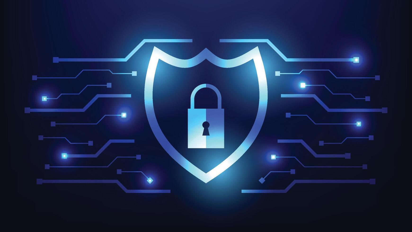 Digital security shield with padlock vector