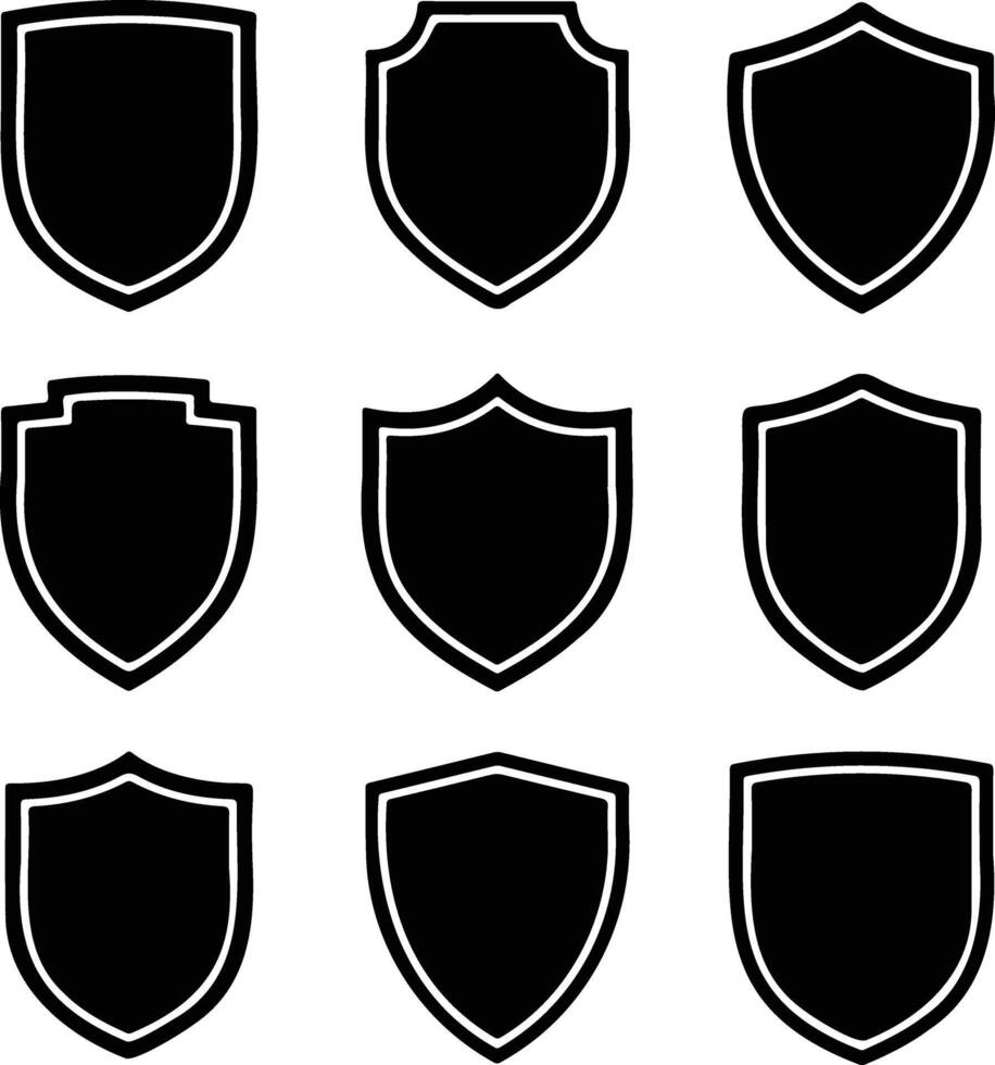 Collection of nine transparent shield icons in a grid layout vector