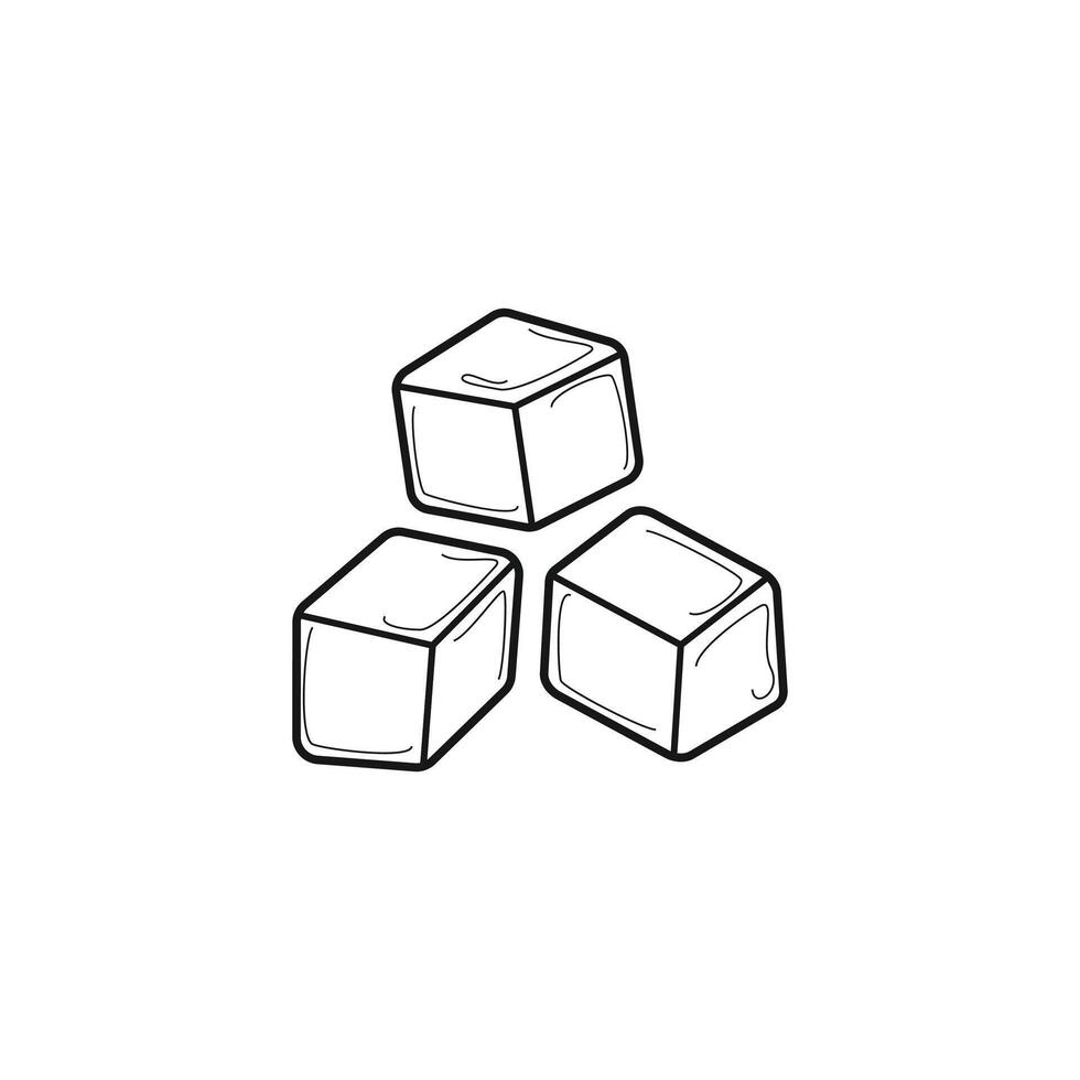 Hand-drawn black outline illustration of three ice cubes, isolated on a white background. Ideal graphic for drinks, cold, and summer concepts vector