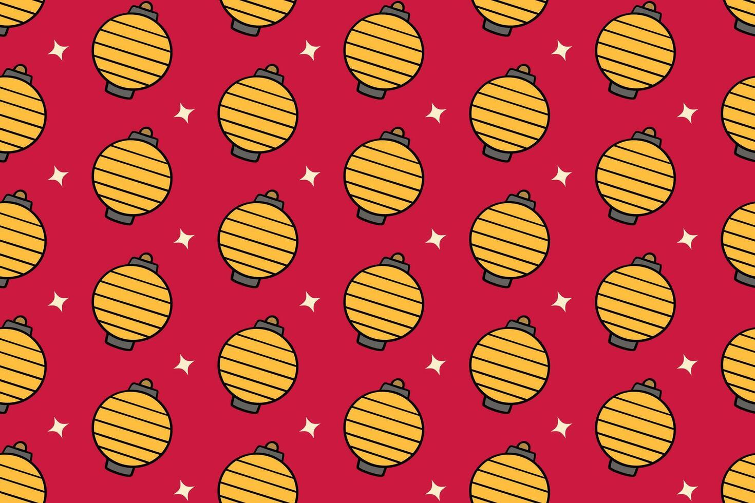 Festival lantern with star colorful illustration seamless pattern on red background set for kids merchandise. Paper lantern cartoon pattern background. Hanging lantern doodle isolated motif vector