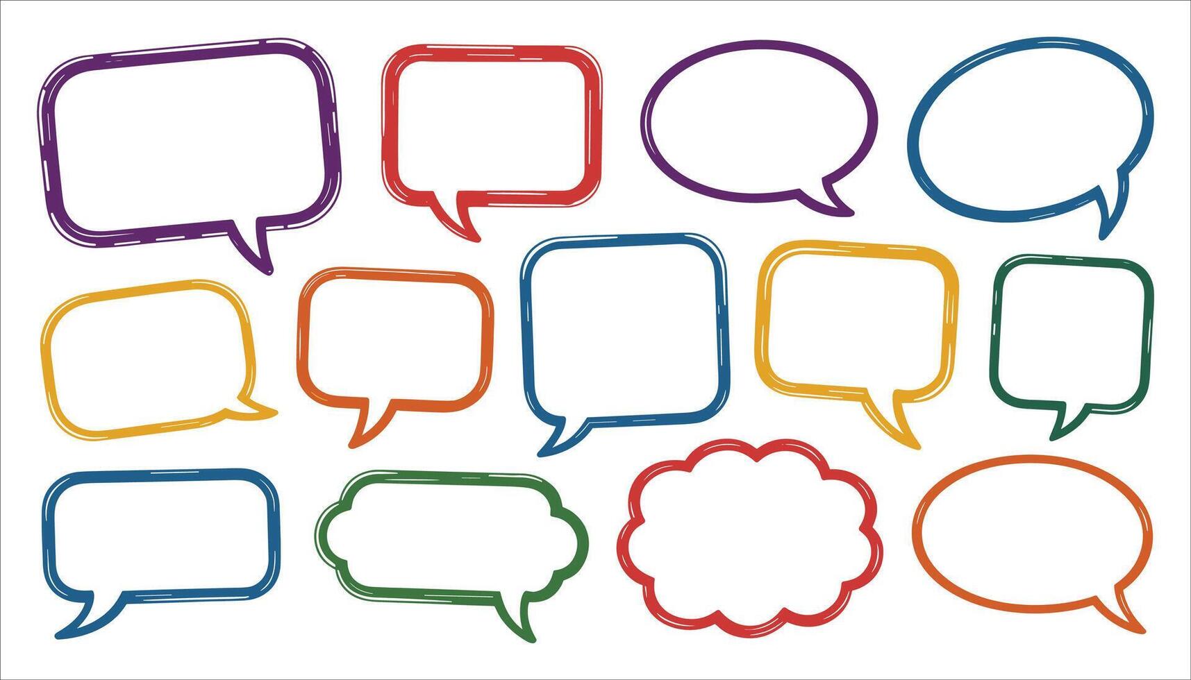 Collection of colorful hand-drawn speech bubbles and thought bubbles in various shapes and sizes chat bubble vector