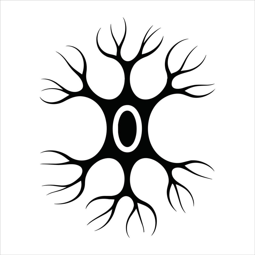 Black neuron cell body with dendrites and nucleus on white background simple graphic nerve cell brain vector