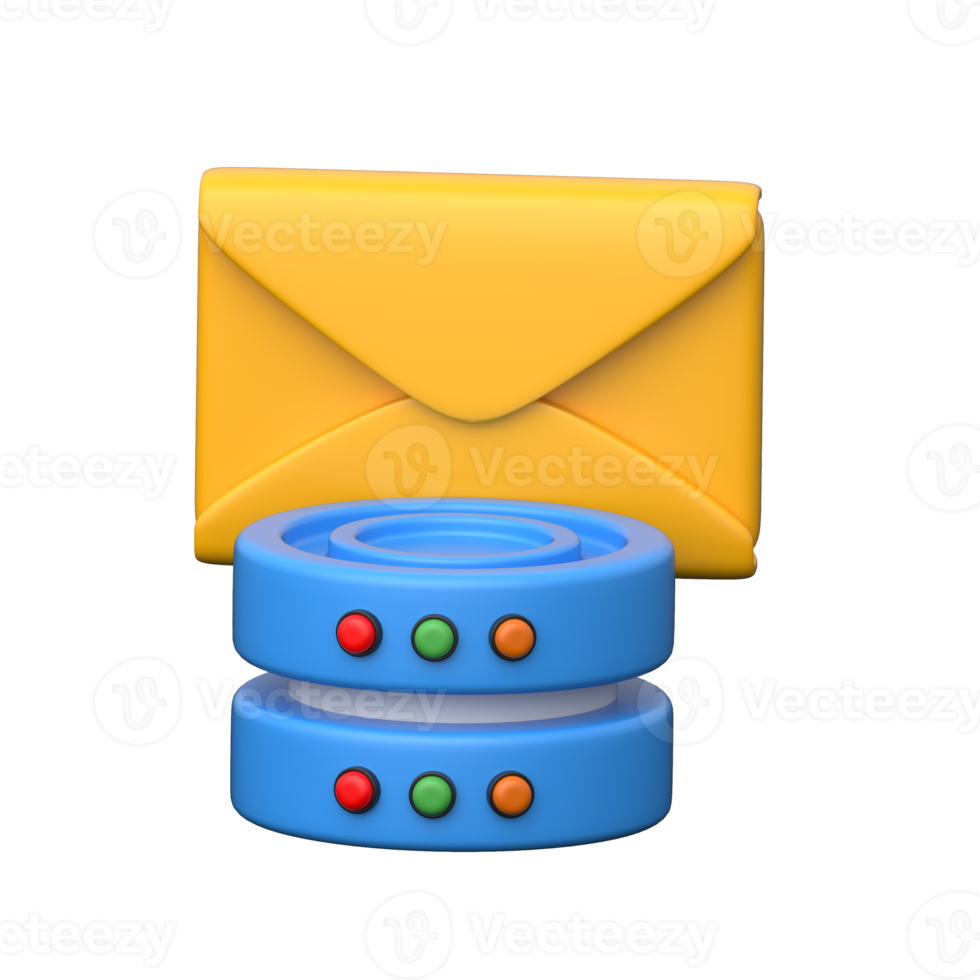 post med databas, post server, data utbyta, och digital lagring begrepp 3d illustration png