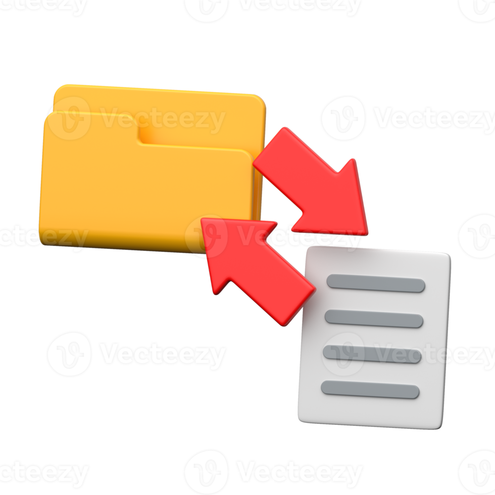 3D folder icon with file arrows representing file sharing and data transfer png