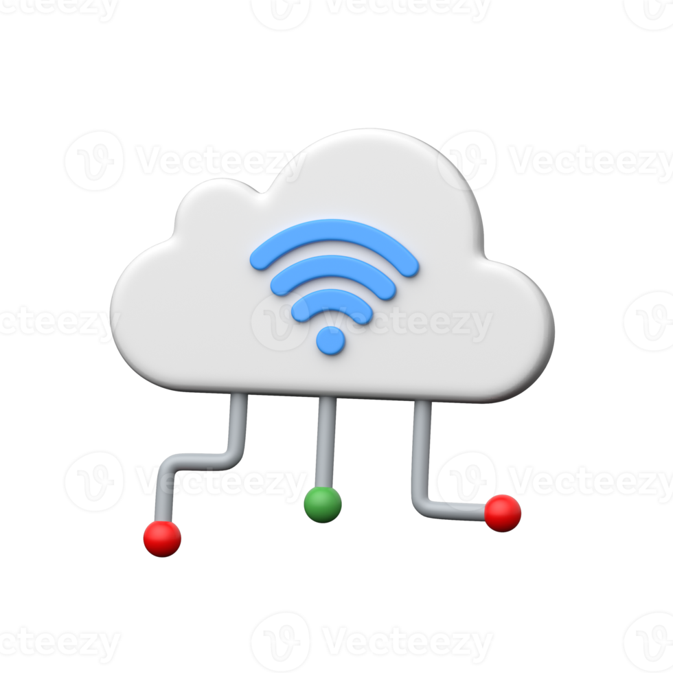 Modern 3D cloud icon with connected nodes representing cloud computing, internet png