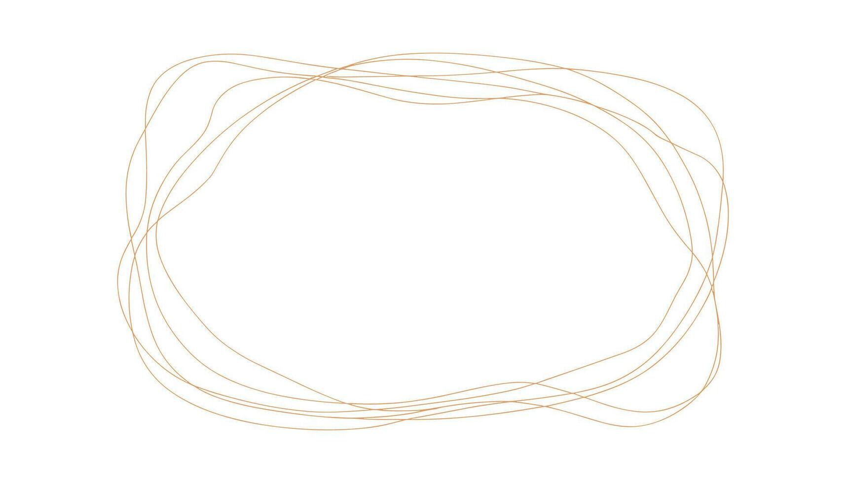 Abstract flowing thin orange lines forming an irregular oval frame on white background border brown vector
