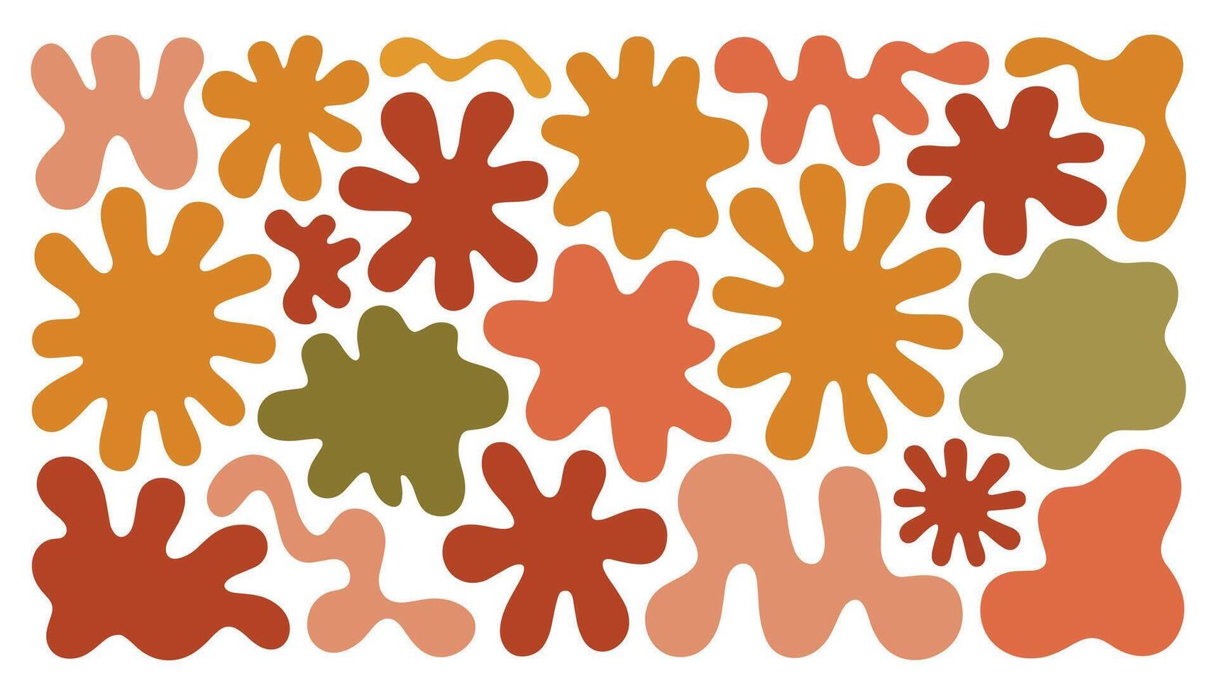 Abstract organic shapes in earthy tones of rust orange brown green and peach on white background blobs vector
