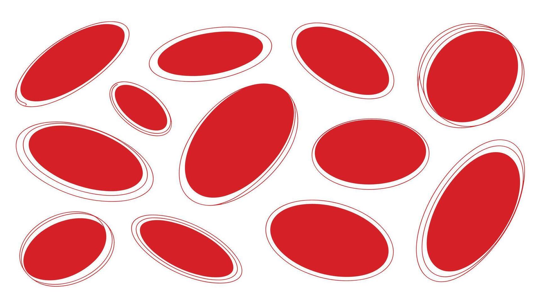 Scattered red oval shapes with double red outlines on a white background vector