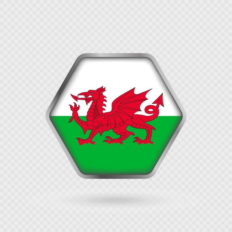 Wales flag in a hexagon frame. vector