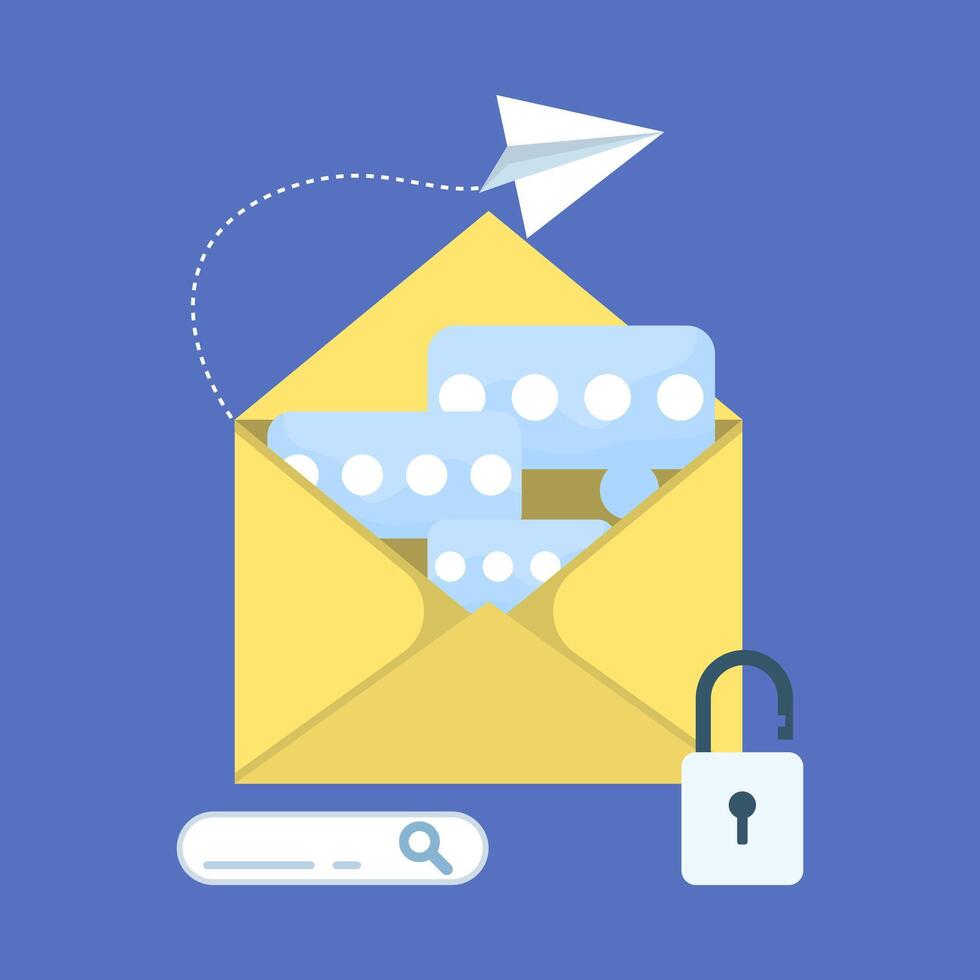 Electronic message safety concept illustrated in style, representing secure digital communication, protected emails, and online message privacy. vector