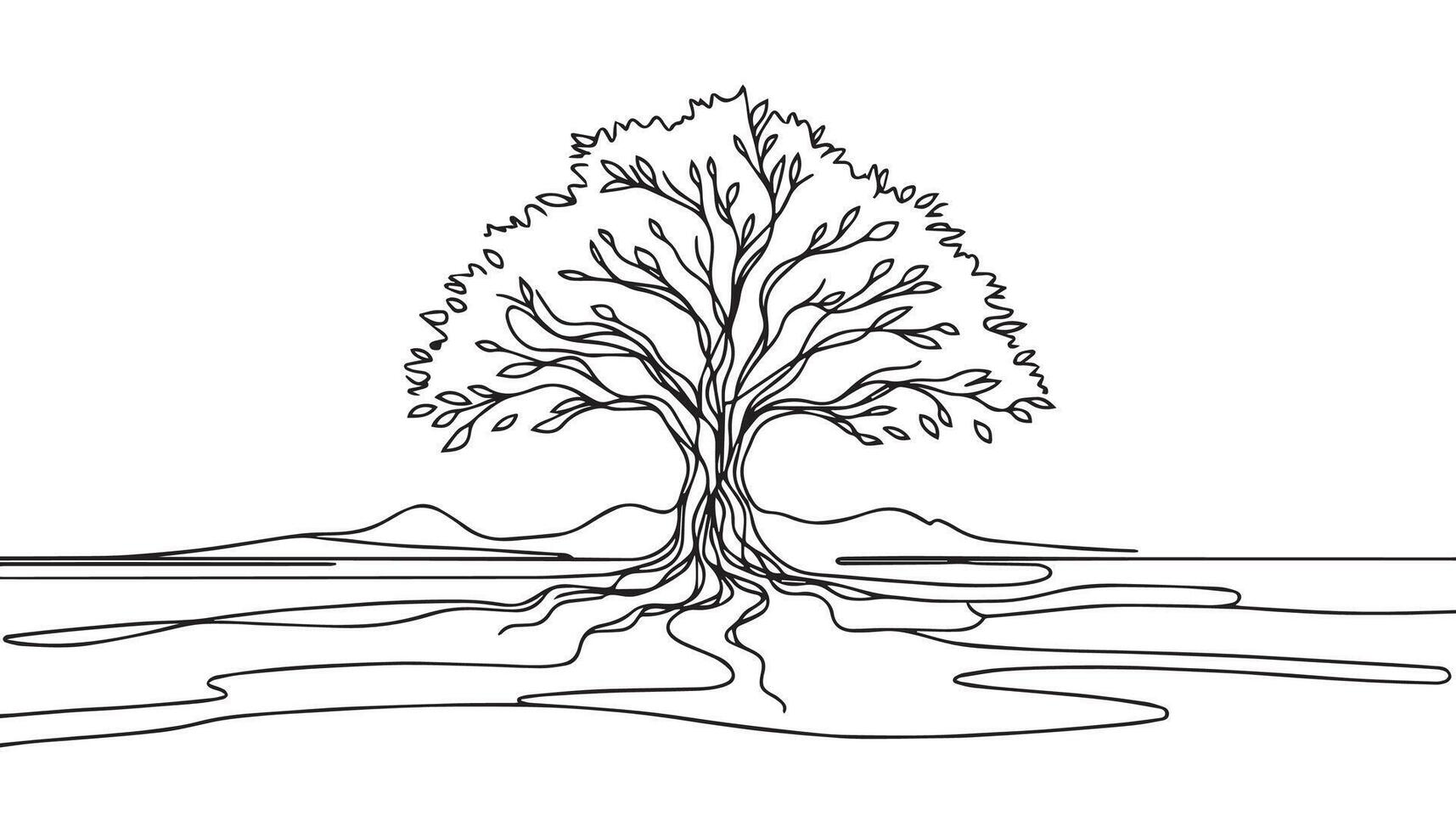 a tree with roots in the water on a white background vector