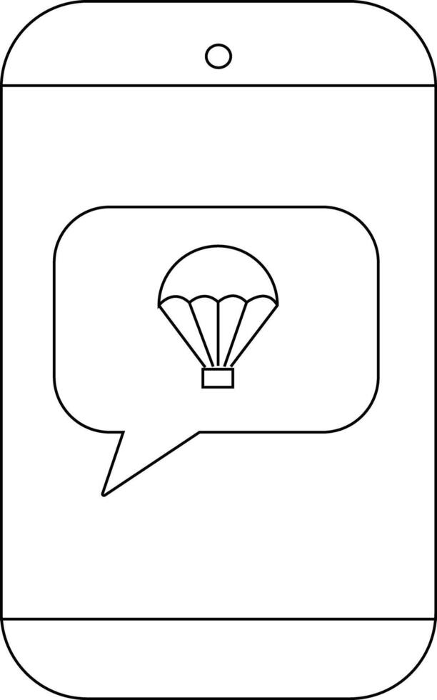 Phone outline with a parachute in a speech bubble on its screen vector