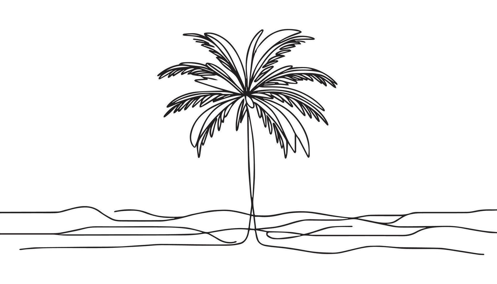 a drawing art of a palm tree on the beach vector