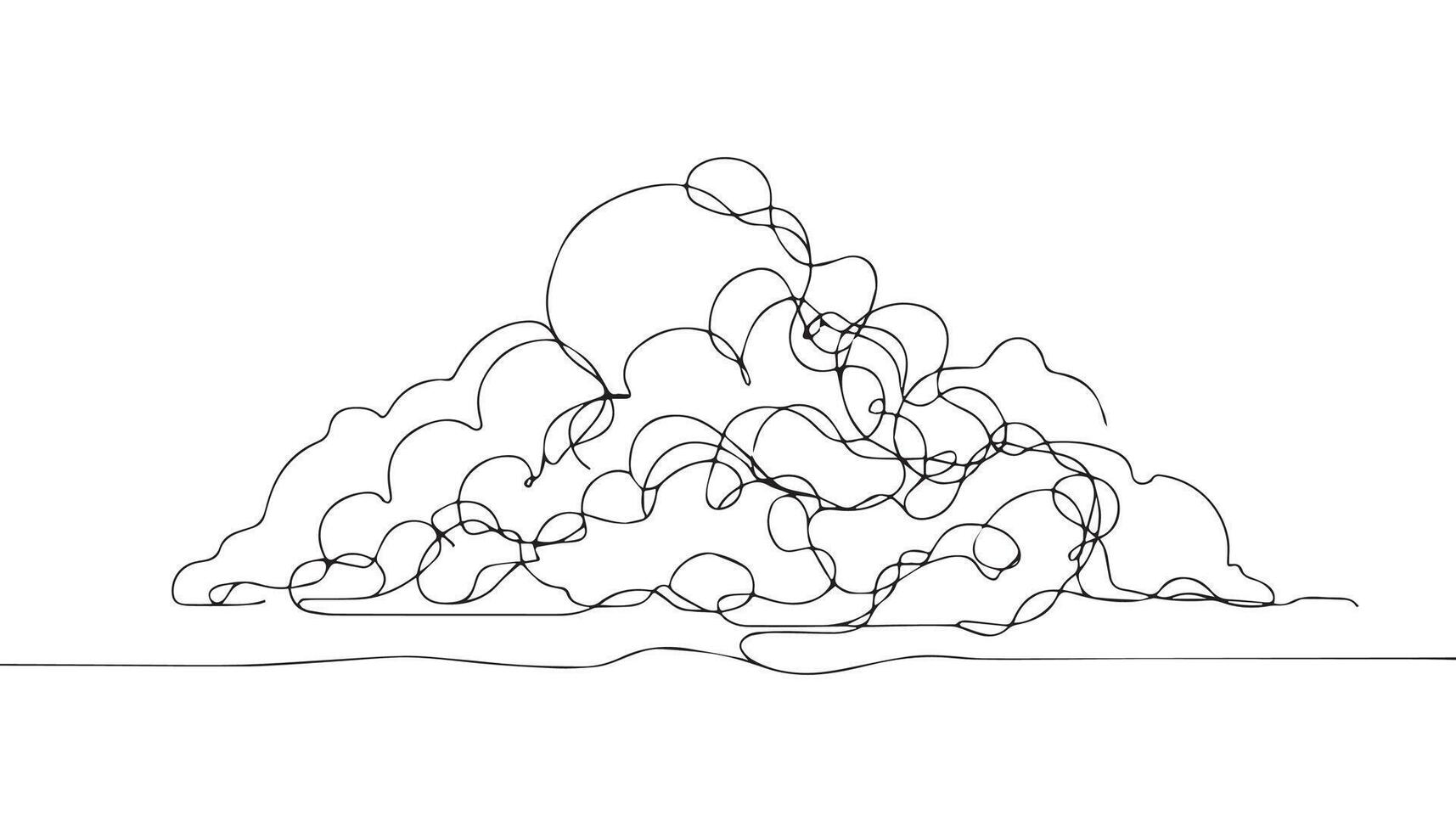 continuous line drawing of a mountain with clouds vector