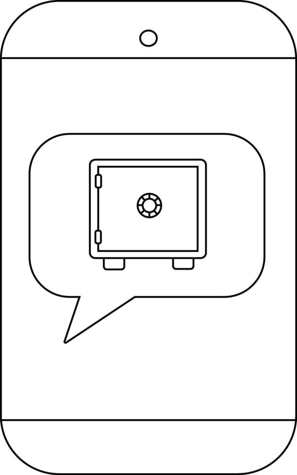 Phone display shows a safe icon in a speech bubble Simple outline style vector