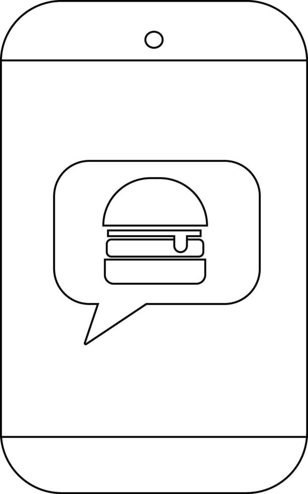 Cellphone displays a burger inside a message bubble vector