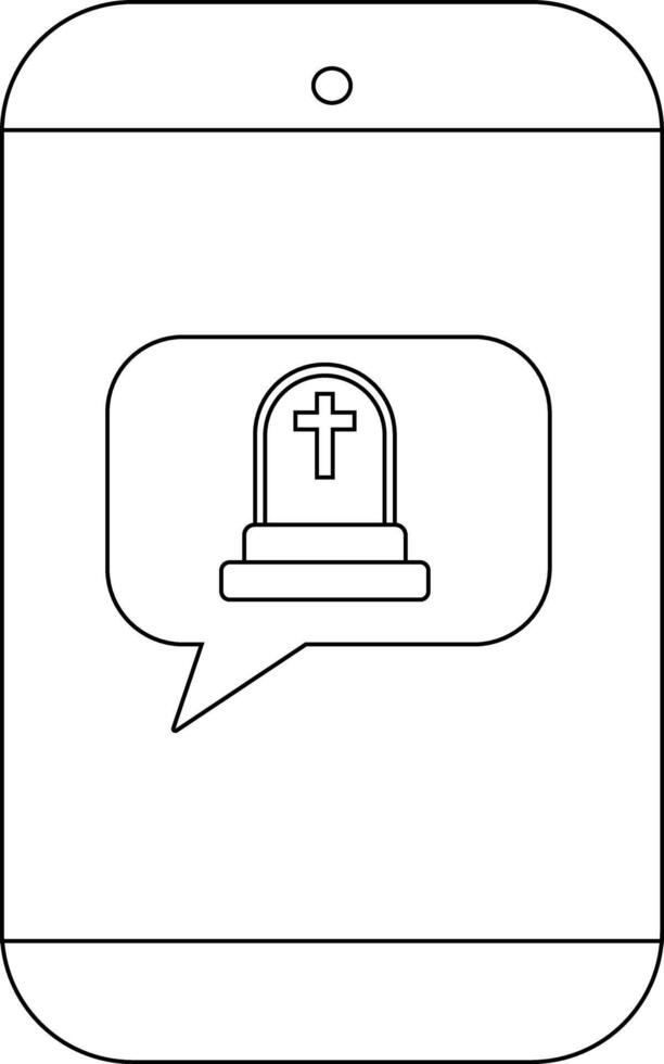 A mobile phone display showing a gravestone in a speech bubble vector