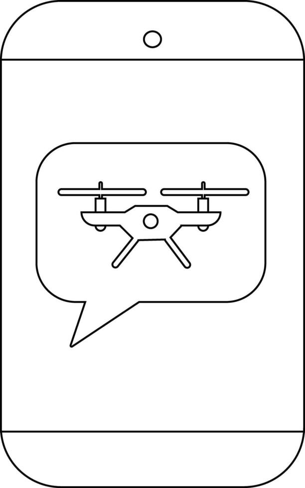 A line drawing of a phone screen showing a drone icon in a speech bubble vector