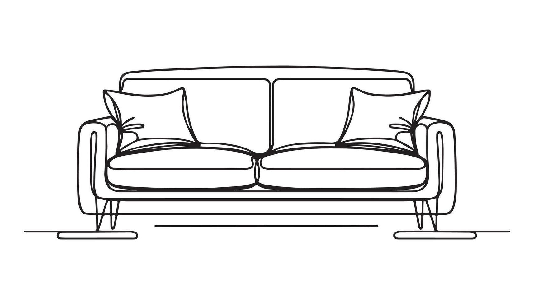 a continuous line drawing of a couch with pillows vector