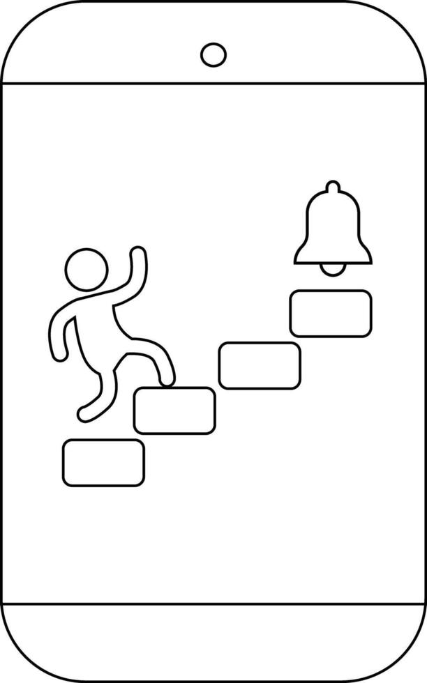 A simple phone interface with a figure ascending steps towards a bell vector