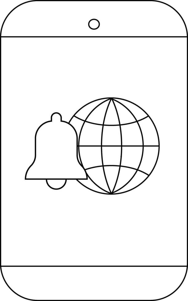 A phone displaying a notification symbol beside a globe vector