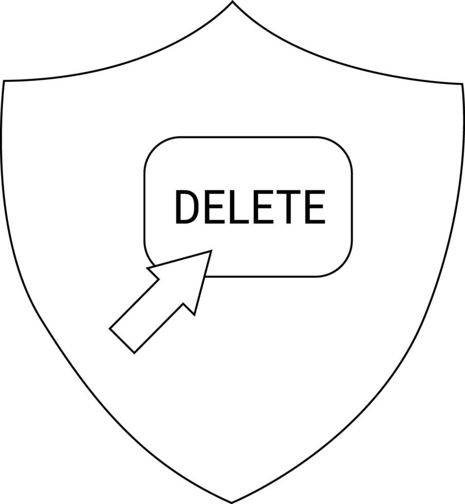 A shield displays a DELETE button with an arrow conveying data security vector