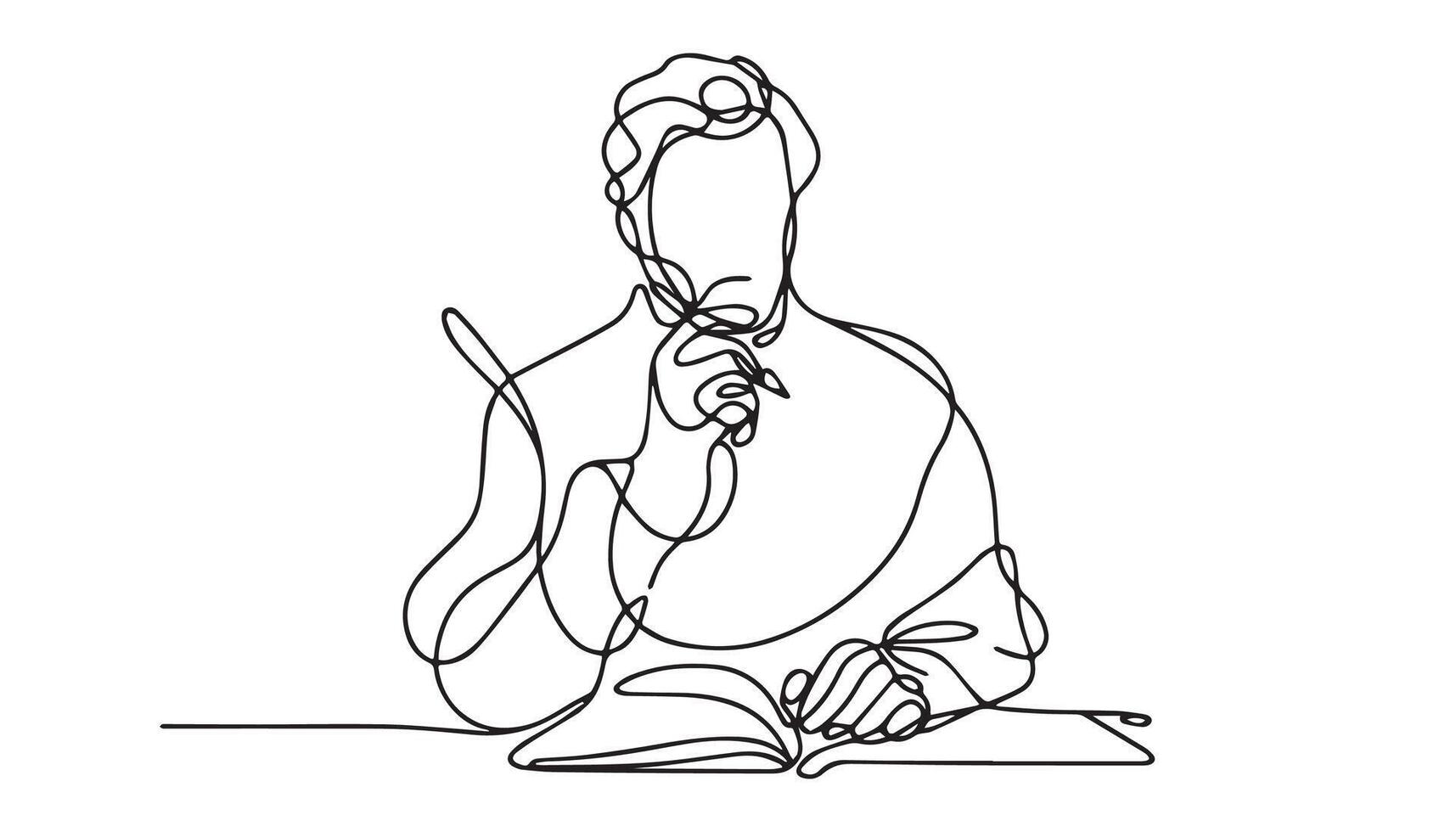 continuo línea dibujo de un hombre leyendo un libro vector