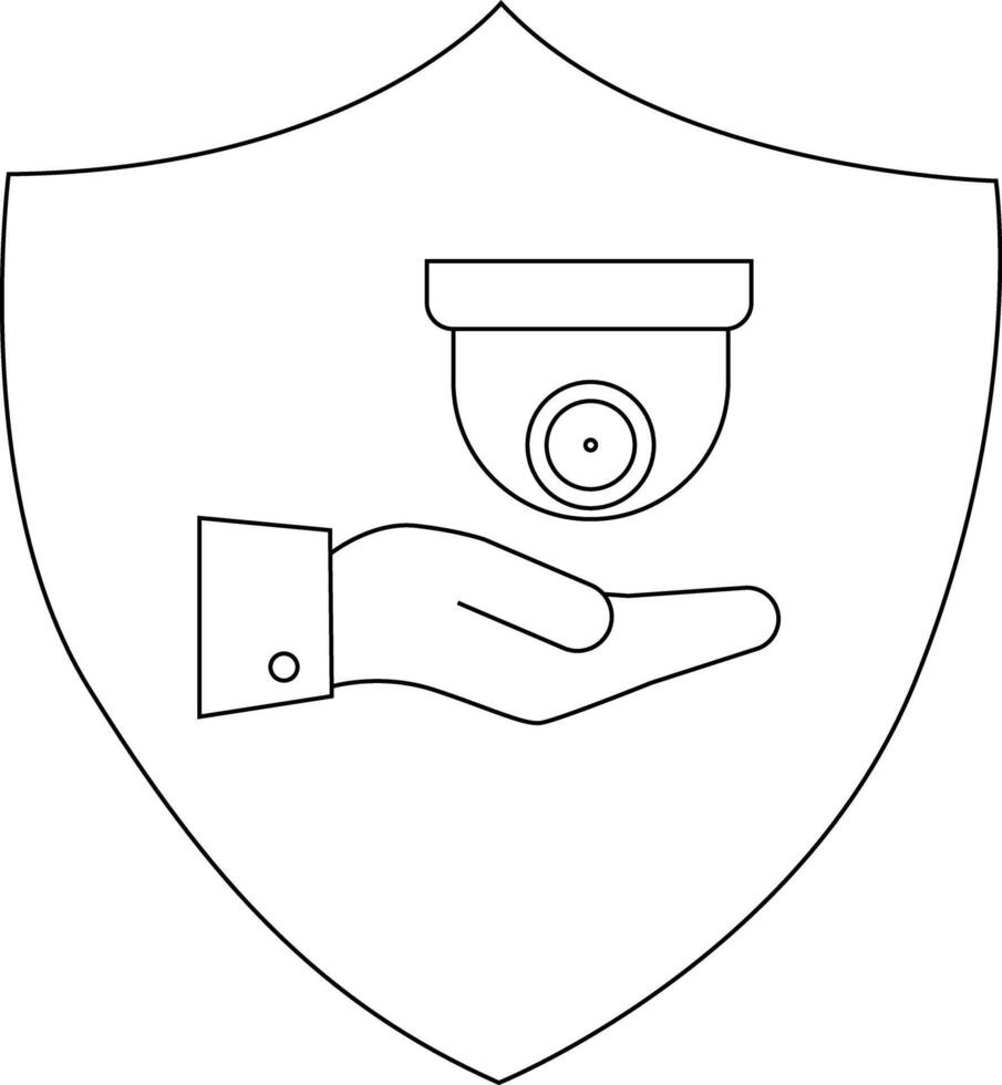 Shield with camera on a hand A stark outline on a white background vector