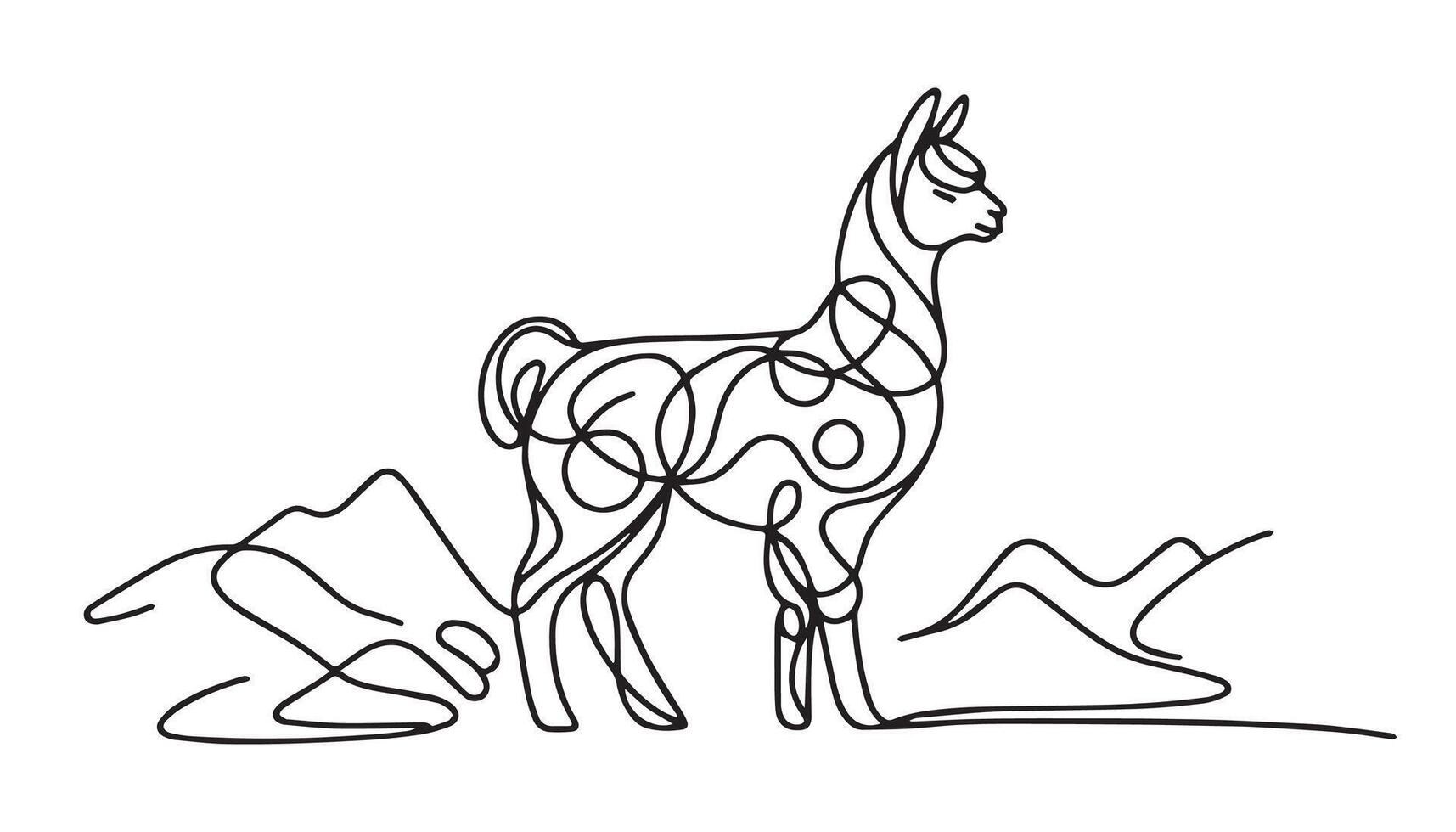 llama continuous line drawing of llama in the mountains isolated on white background vector