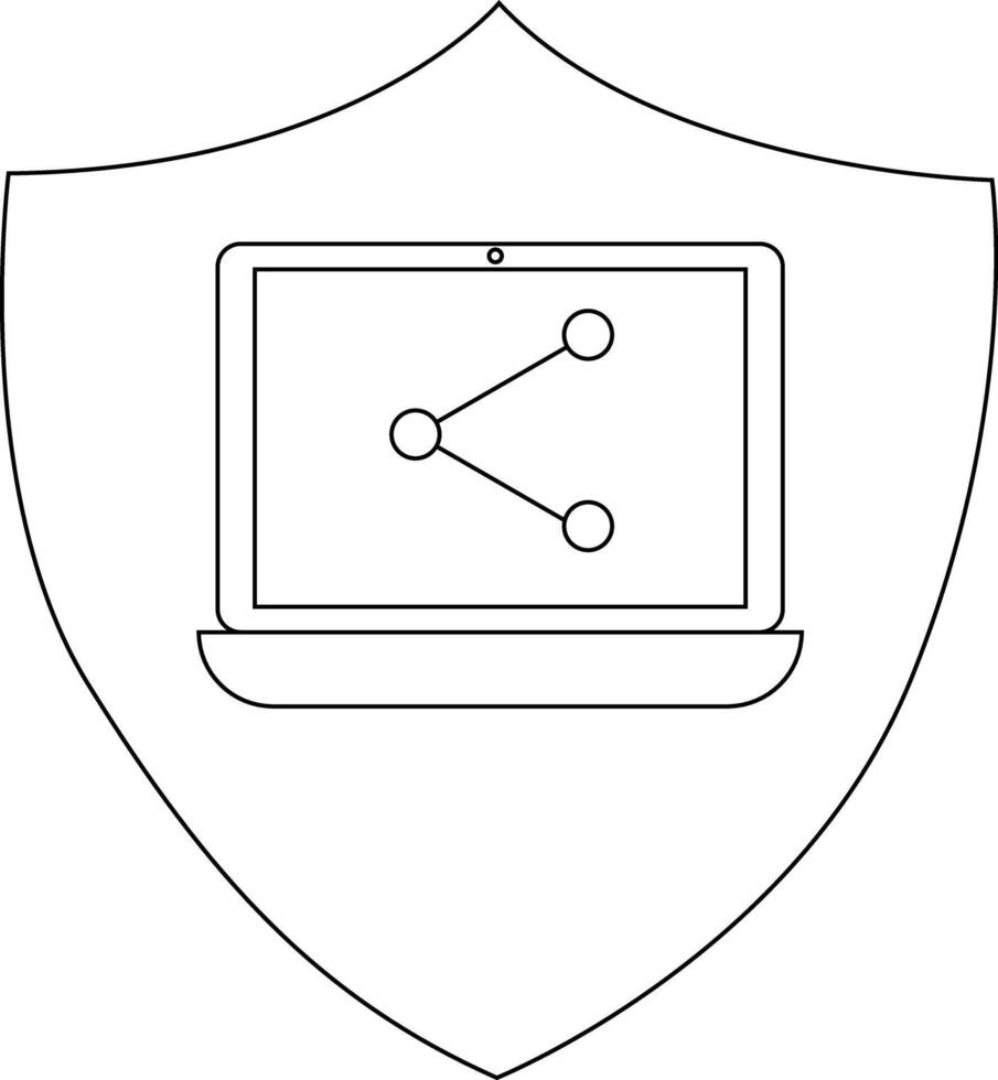 A shield containing a laptop displaying a network symbol vector