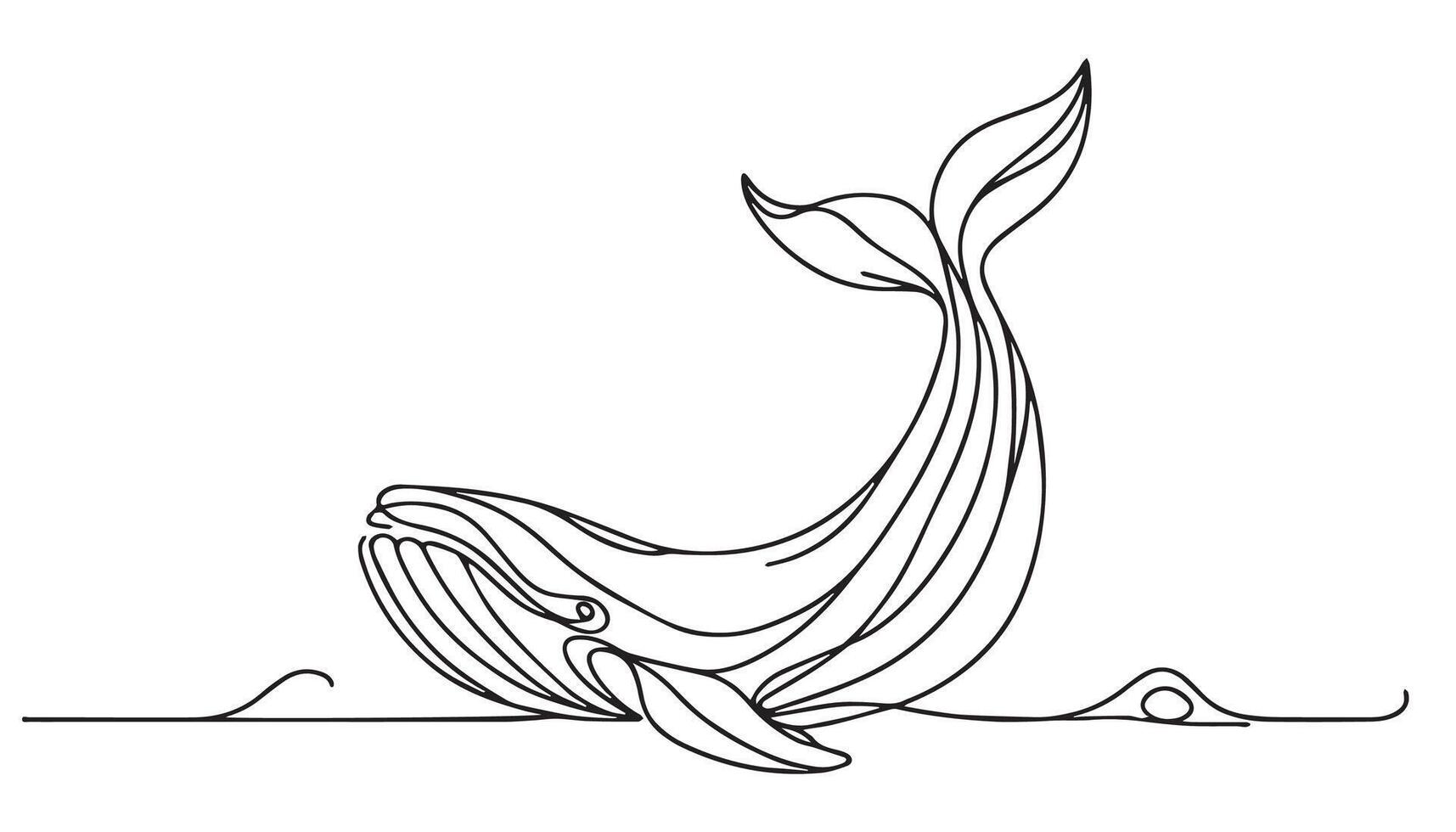 continuous line drawing of a whale in the ocean vector