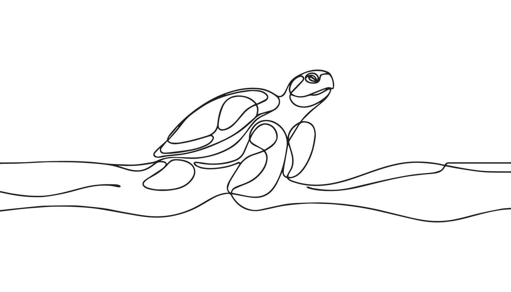 continuous line drawing of a turtle on the beach vector