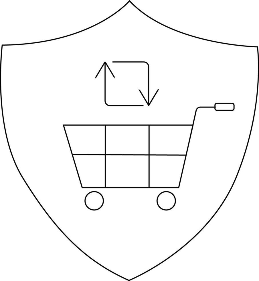 un blindado compras carro con un serpenteado flecha en un blanco antecedentes vector