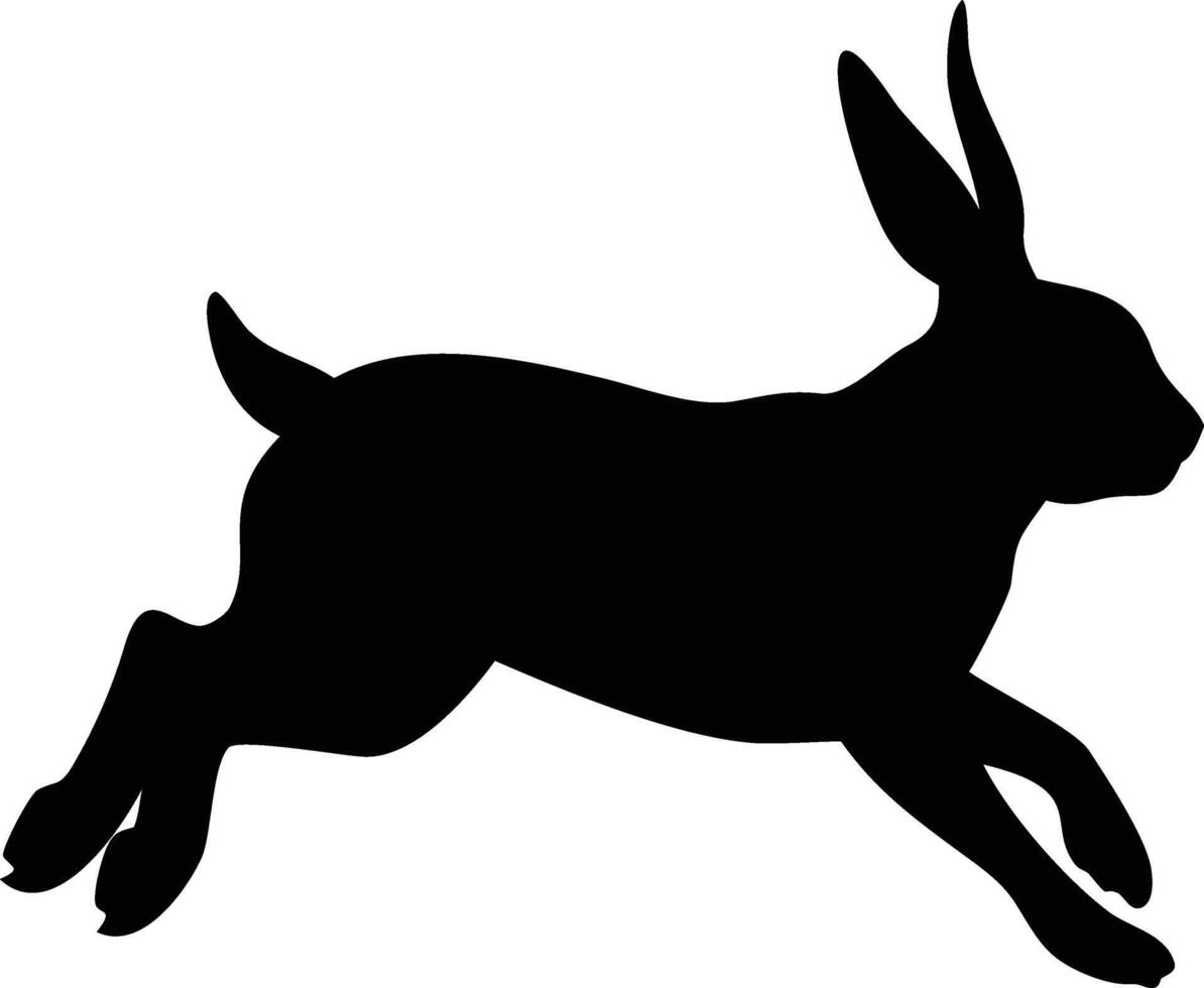 A black silhouette of a leaping rabbit in a simple minimalist style high quality vector