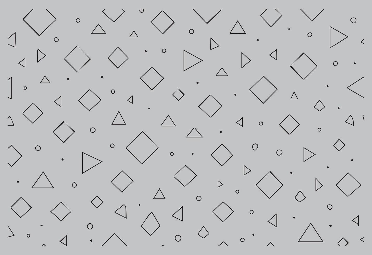 Abstract geometric pattern featuring hand drawn diamonds and triangles scattered across a light gray background vector